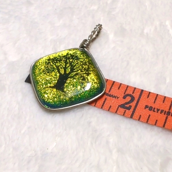 Artisan Made Dichroic Glass Tree Of Life Pendant Wrapped In Sterling Wire - Picture 9 of 9